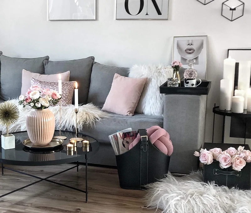 Amaris Elements | 'Cooper' Moderne de 3 Places Coussin de canapé avec 5, Effet Velours, 100% Microfibre, Basse, Clair/Gris - 3 Basse Style Maison de Campagne