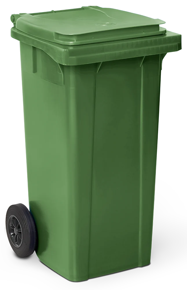 Conteneur à ordures avec couvercleet roulettes dim verte 120 lts.