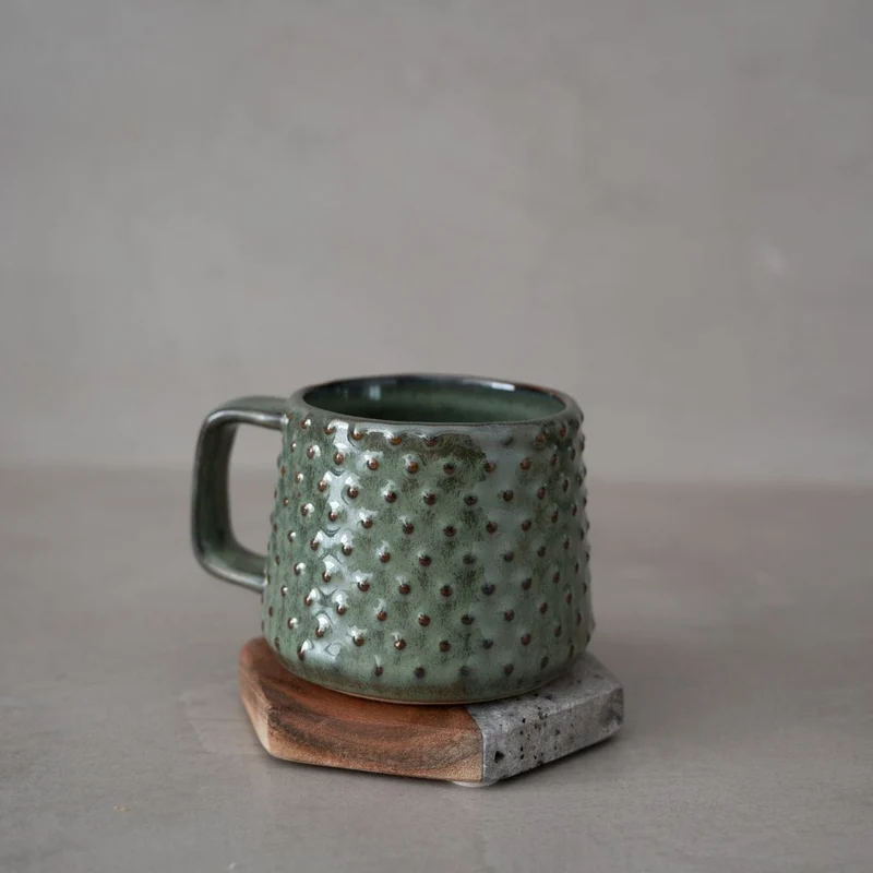 Stoneware Dotted Mug | Green/Brown 9.5x8cm