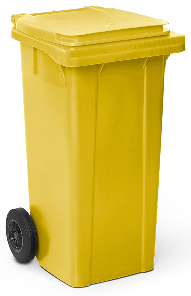 Conteneur à ordures avec couvercleet roulettes dim jaune 120 lts.