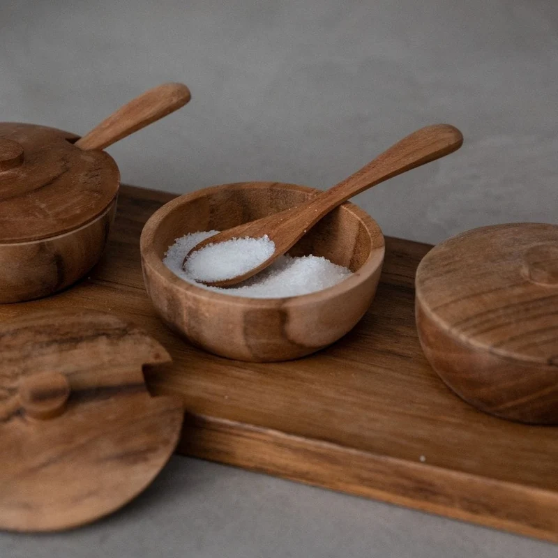 Teak Bowl w/ Spoon Set of 3 | 27x11x8cm