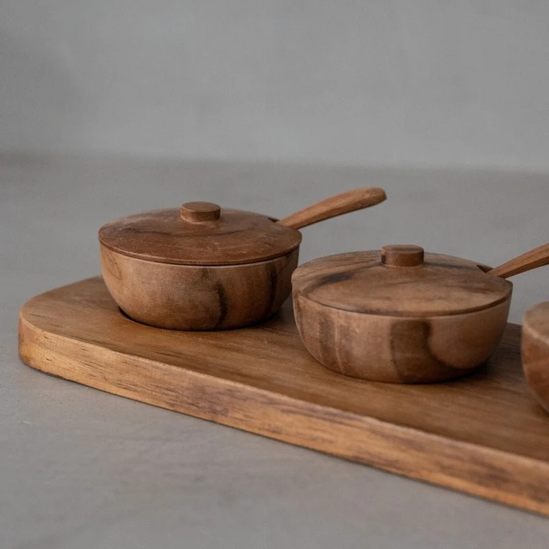 Teak Bowl w/ Spoon Set of 3 | 27x11x8cm