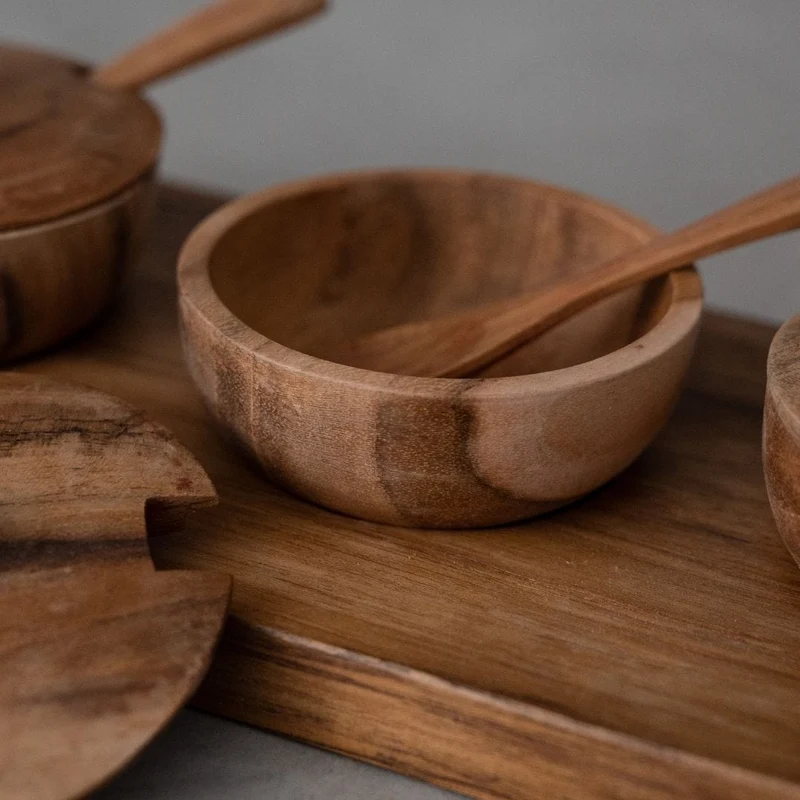 Teak Bowl w/ Spoon Set of 3 | 27x11x8cm