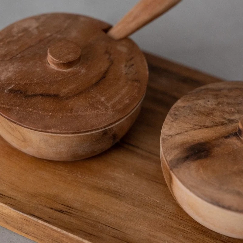 Teak Bowl w/ Spoon Set of 3 | 27x11x8cm