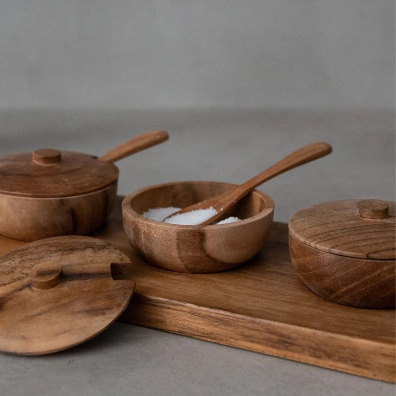 Teak Bowl w/ Spoon Set of 3 | 27x11x8cm