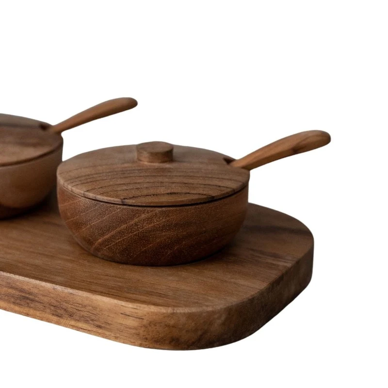 Teak Bowl w/ Spoon Set of 3 | 27x11x8cm