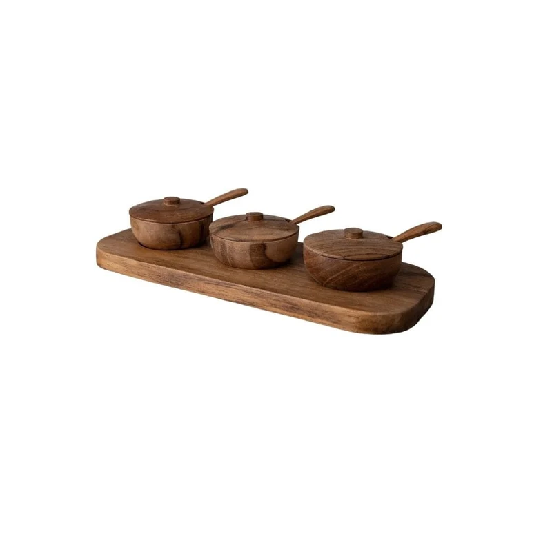 Teak Bowl w/ Spoon Set of 3 | 27x11x8cm