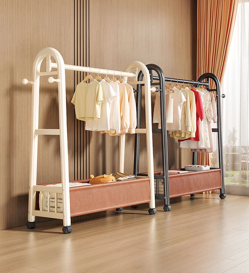 Joybos® Portant à vêtements autoportant, robuste, avec panier de rangement en cuir et roulettes verrouillables F275