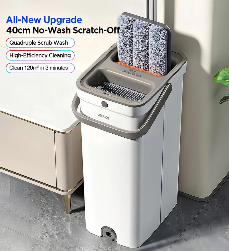 Joybos® Ensemble balai-serpillère et seau avec essoreur, incluant 4 têtes en microfibre lavables — Modèle Z208