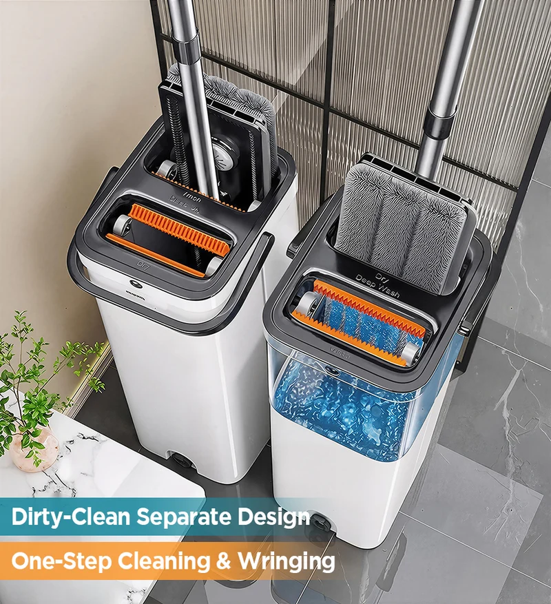Joybos® Ensemble balai-serpillère et seau avec essoreur, incluant 4 têtes en microfibre lavables — Modèle Z208