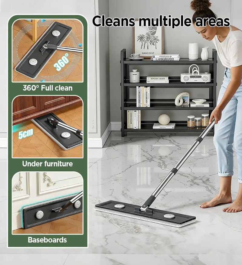 Joybos® Ensemble balai-serpillère et seau avec essoreur, incluant 4 têtes en microfibre lavables — Modèle Z208