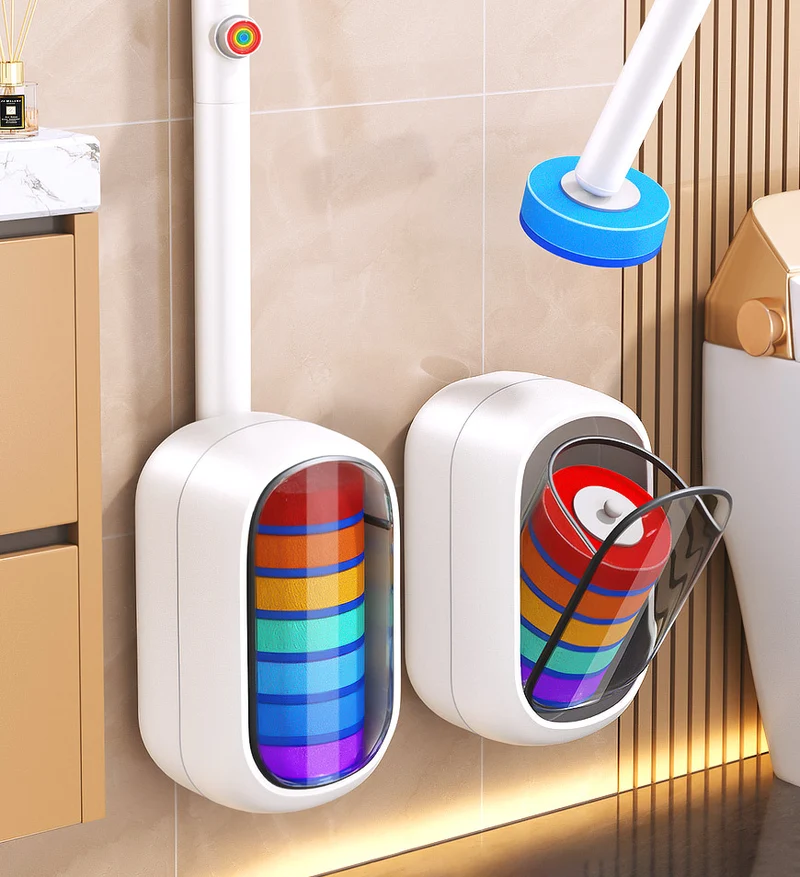Joybos® Kit de brosse WC jetable mains libres avec liquide nettoyant intégré et 7 têtes Z209