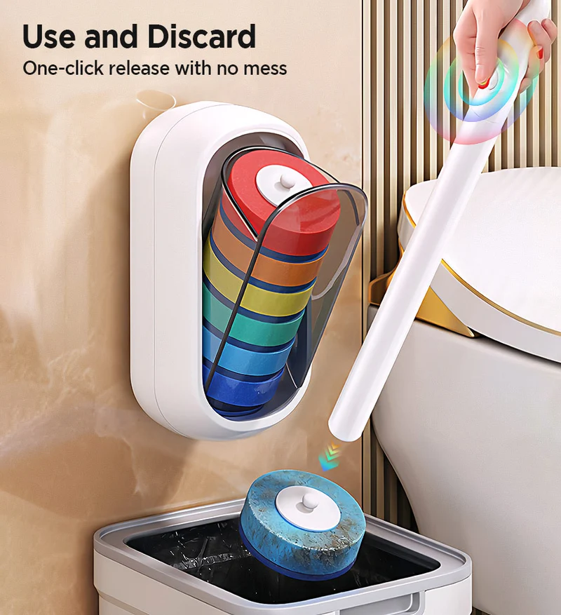 Joybos® Kit de brosse WC jetable mains libres avec liquide nettoyant intégré et 7 têtes Z209
