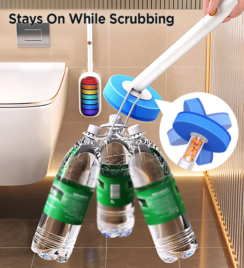 Joybos® Kit de brosse WC jetable mains libres avec liquide nettoyant intégré et 7 têtes Z209
