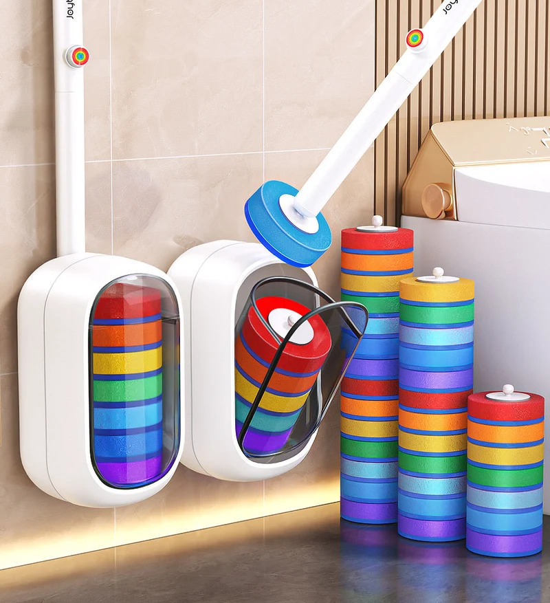 Joybos® Kit de brosse WC jetable mains libres avec liquide nettoyant intégré et 7 têtes Z209