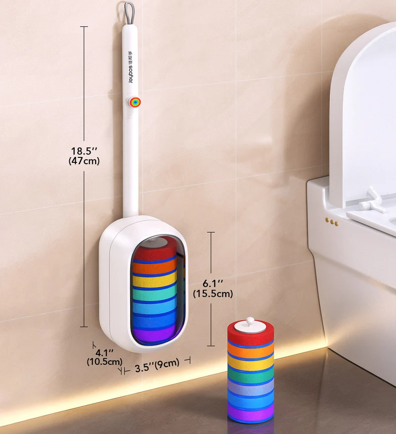 Joybos® Kit de brosse WC jetable mains libres avec liquide nettoyant intégré et 7 têtes Z209