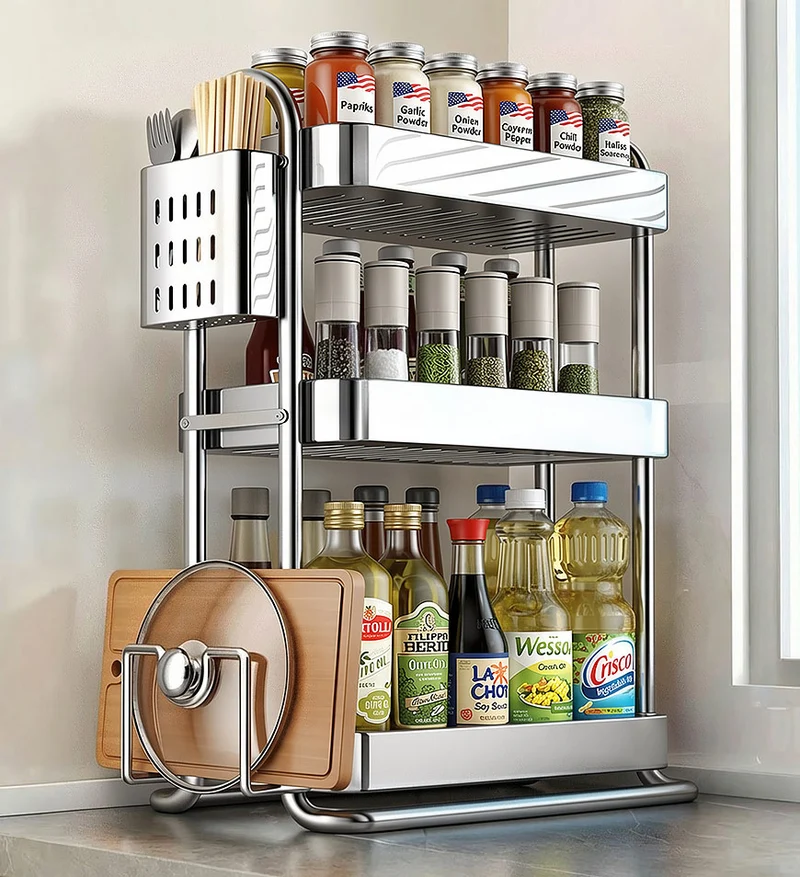 Joybos® Porte-épices de cuisine en acier inoxydable – Étagère de cuisine au design compact et gain de place – Idéal pour les petites cuisines F271