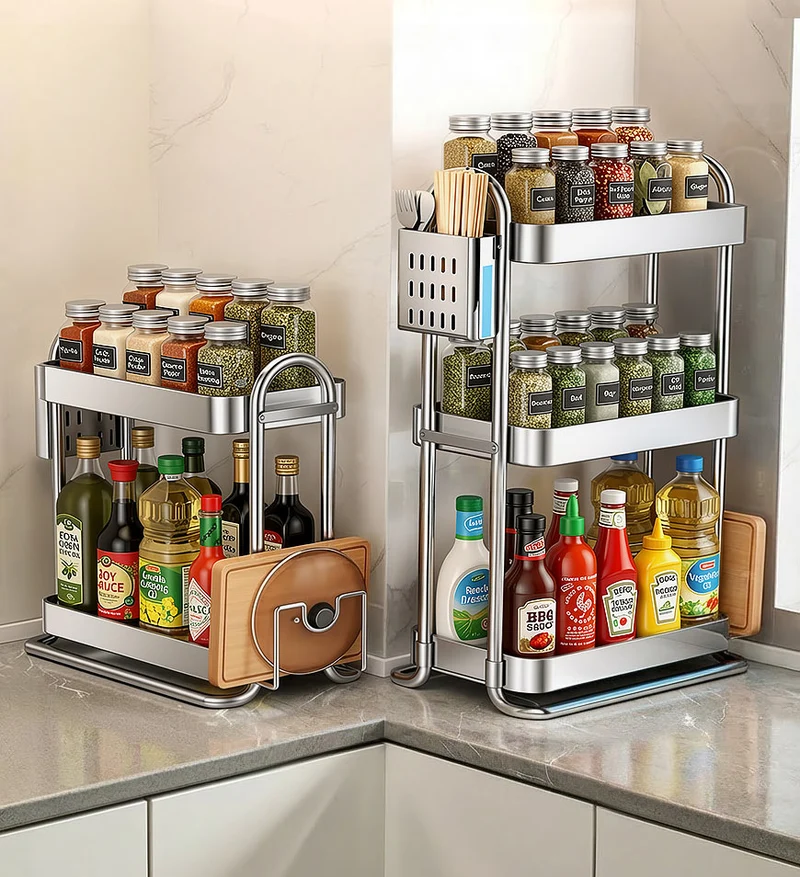 Joybos® Porte-épices de cuisine en acier inoxydable – Étagère de cuisine au design compact et gain de place – Idéal pour les petites cuisines F271