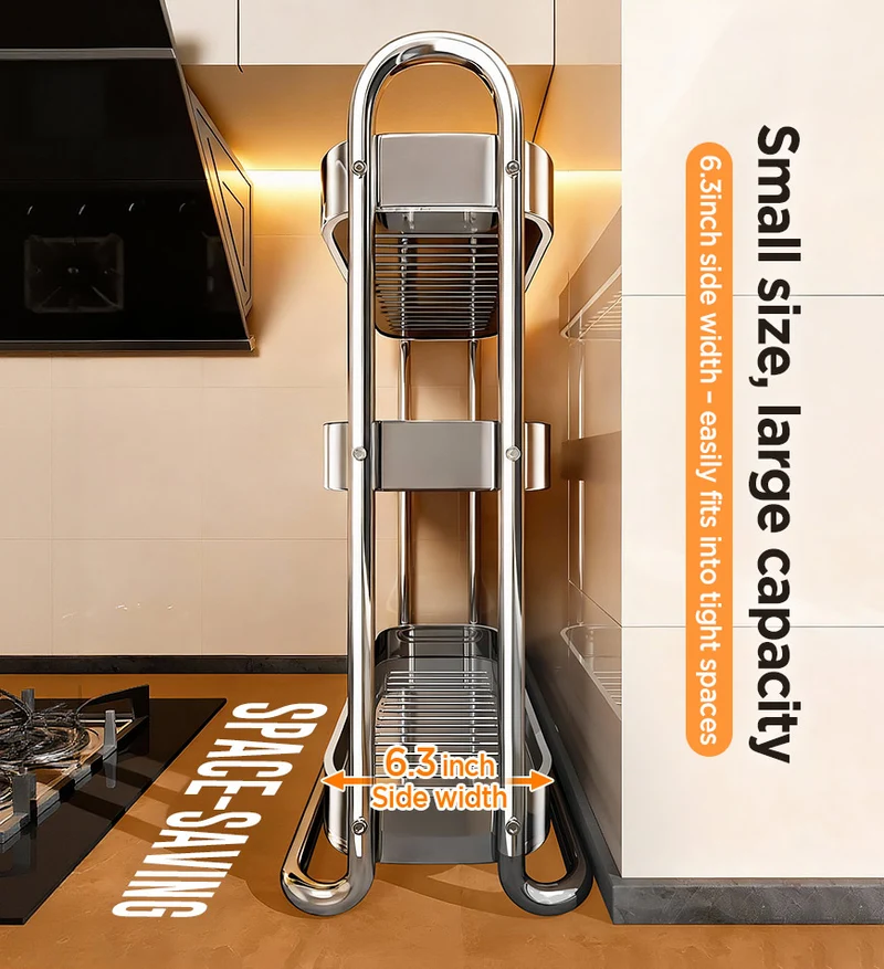 Joybos® Porte-épices de cuisine en acier inoxydable – Étagère de cuisine au design compact et gain de place – Idéal pour les petites cuisines F271