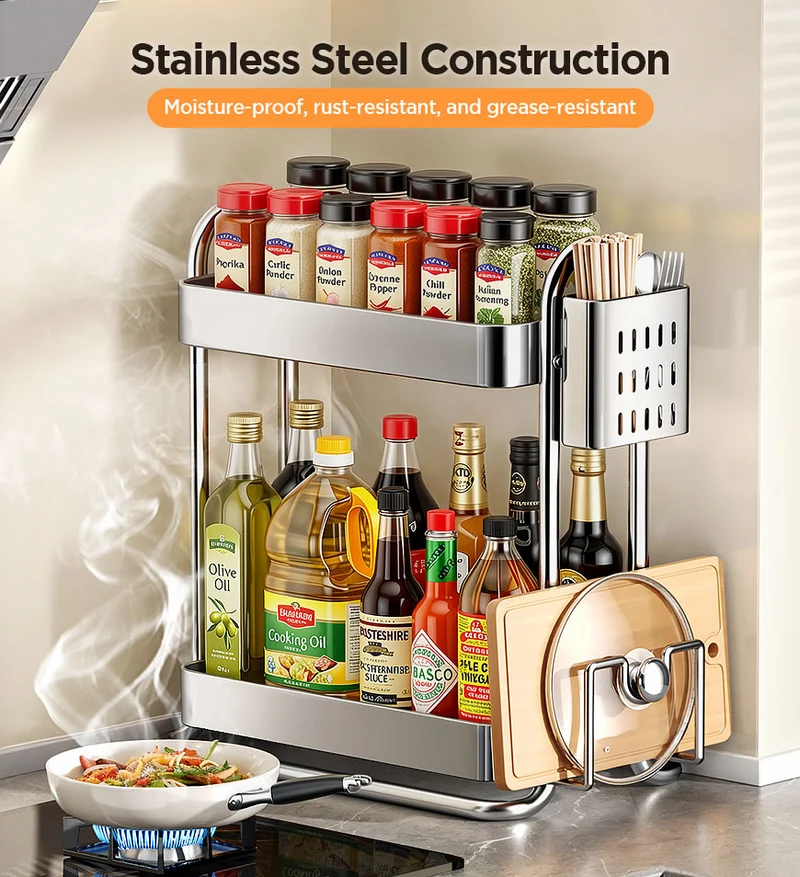 Joybos® Porte-épices de cuisine en acier inoxydable – Étagère de cuisine au design compact et gain de place – Idéal pour les petites cuisines F271