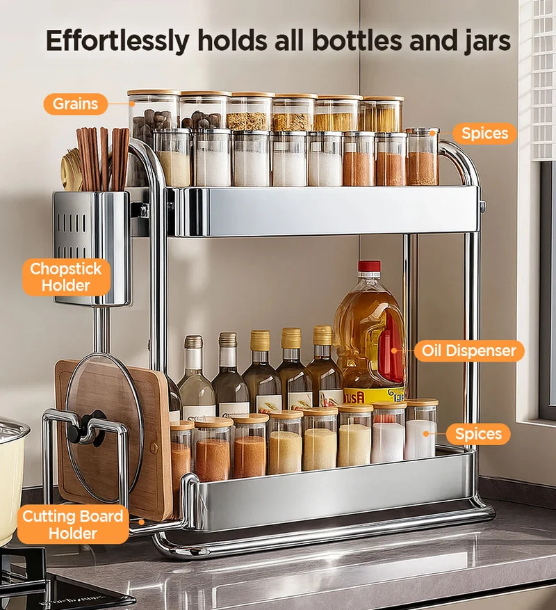 Joybos® Porte-épices de cuisine en acier inoxydable – Étagère de cuisine au design compact et gain de place – Idéal pour les petites cuisines F271