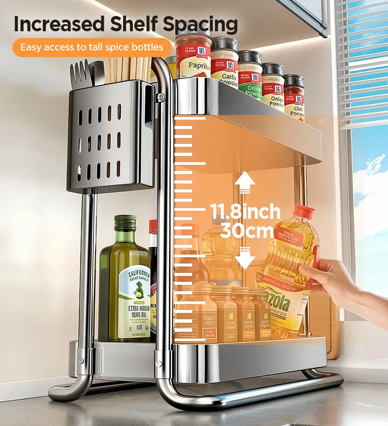 Joybos® Porte-épices de cuisine en acier inoxydable – Étagère de cuisine au design compact et gain de place – Idéal pour les petites cuisines F271