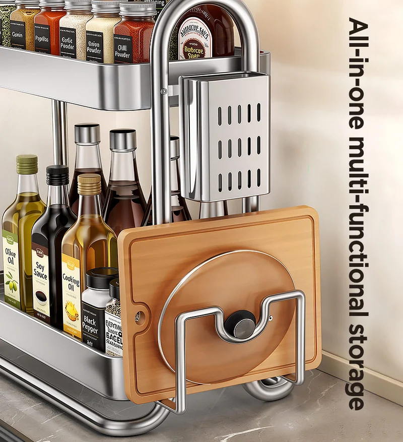 Joybos® Porte-épices de cuisine en acier inoxydable – Étagère de cuisine au design compact et gain de place – Idéal pour les petites cuisines F271