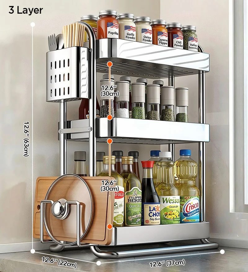 Joybos® Porte-épices de cuisine en acier inoxydable – Étagère de cuisine au design compact et gain de place – Idéal pour les petites cuisines F271