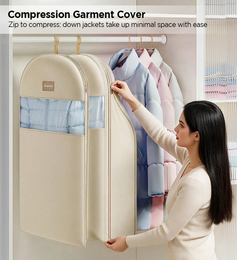 Joybos® Housse à vêtements gain de place, fermeture éclair à auto-compression, housse de costume robuste pour penderie F276