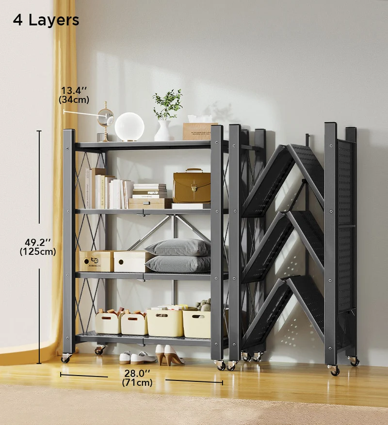 Joybos® Étagères de Rangement Pliables en Métal Robustes avec Roues F242