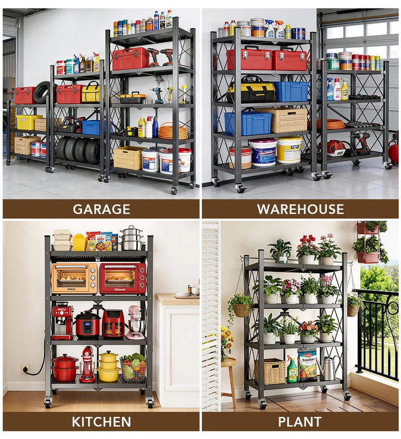 Joybos® Étagères de Rangement Pliables en Métal Robustes avec Roues F242
