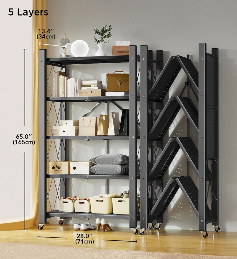 Joybos® Étagères de Rangement Pliables en Métal Robustes avec Roues F242