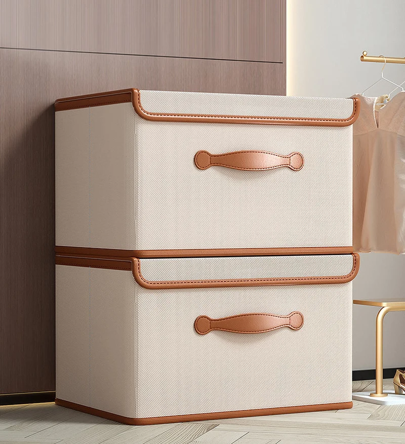 Joybos® Boîtes de Rangement Pliables avec Couvercles et Poignée en Cuir