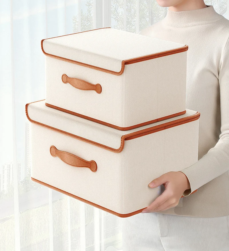 Joybos® Boîtes de Rangement Pliables avec Couvercles et Poignée en Cuir