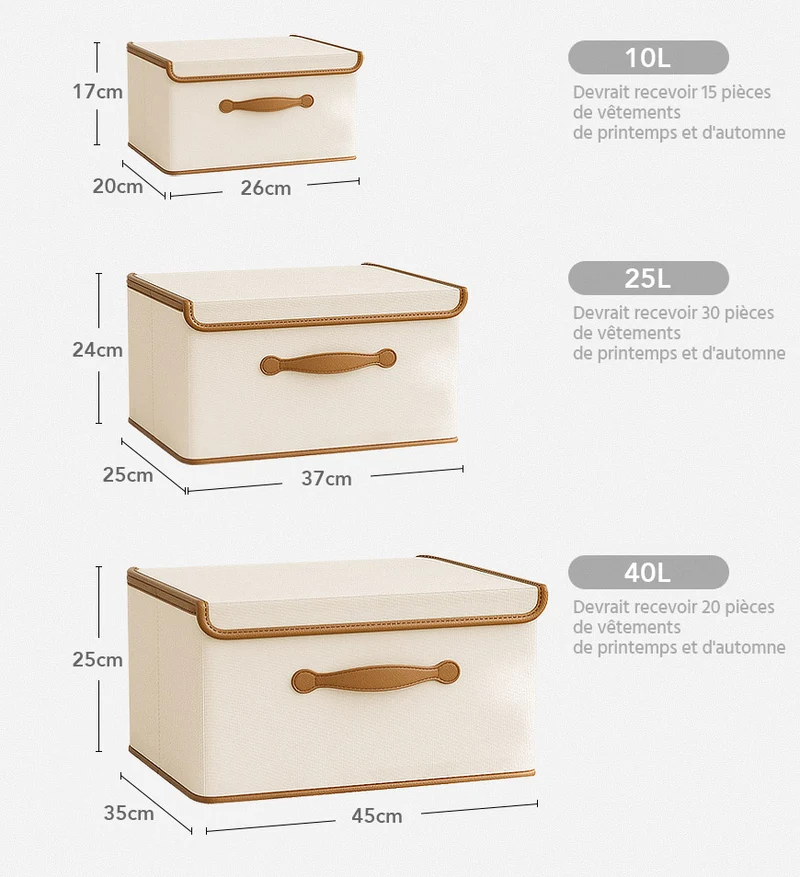 Joybos® Boîtes de Rangement Pliables avec Couvercles et Poignée en Cuir