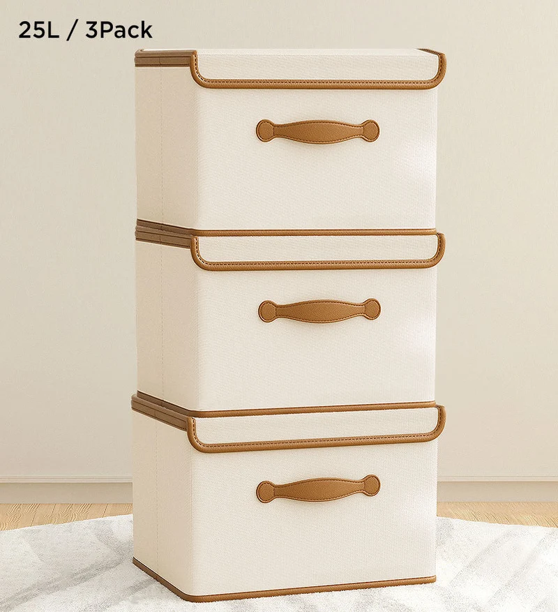 Joybos® Boîtes de Rangement Pliables avec Couvercles et Poignée en Cuir