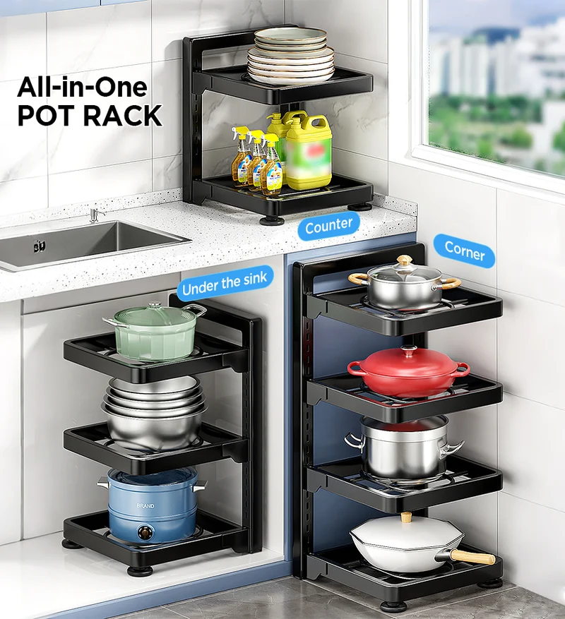 Joybos® Étagère de rangement multi-niveaux pour la maison, support de rangement pour casseroles sous évier F260