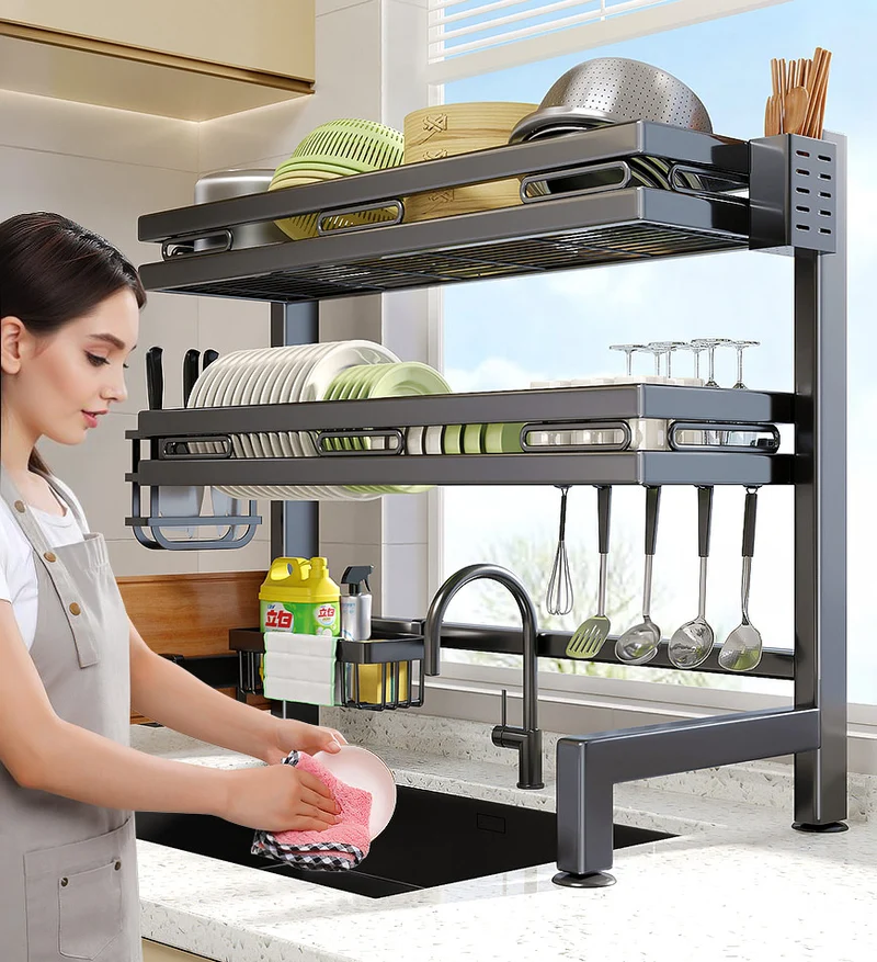 Joybos® Organisateur de cuisine robuste avec égouttoir et bac de récupération F246