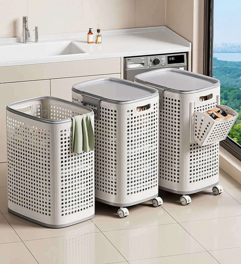 Joybos® Panier à linge à roulettes plastique F251