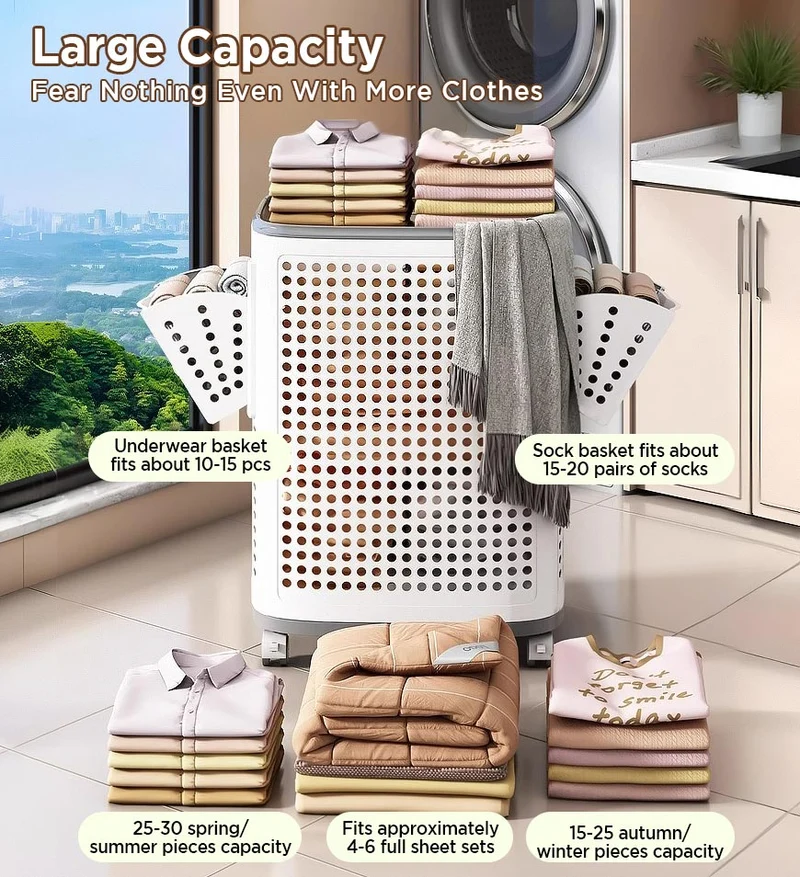Joybos® Panier à linge à roulettes plastique F251