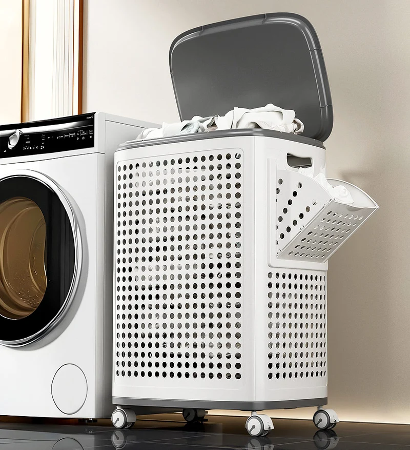 Joybos® Panier à linge à roulettes plastique F251