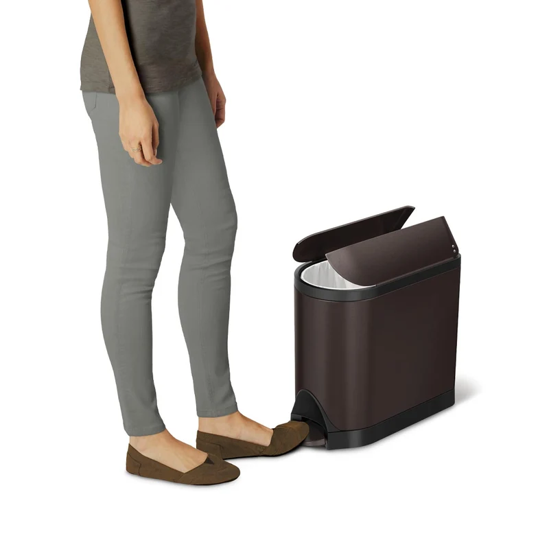 poubelle papillon à pédale 10 L, acier bronze foncé