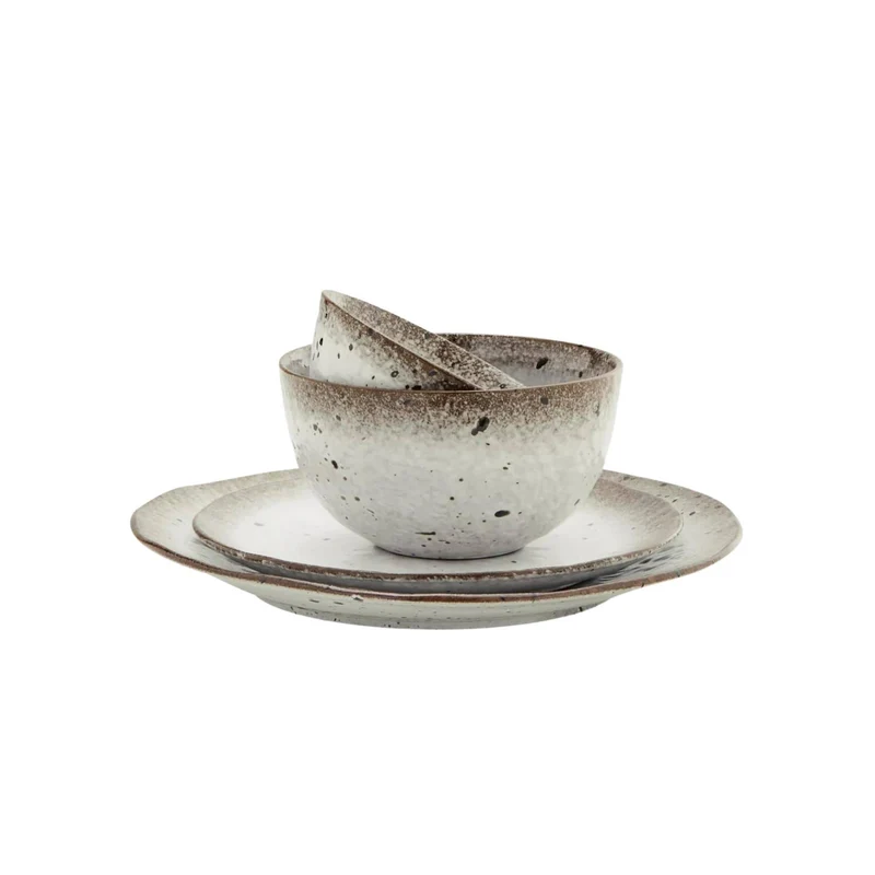 Stoneware Lunch Plate | White/Brown 22cm