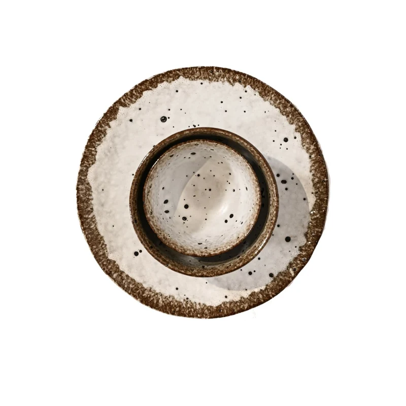 Stoneware Bowl | White/Brown 12x7cm