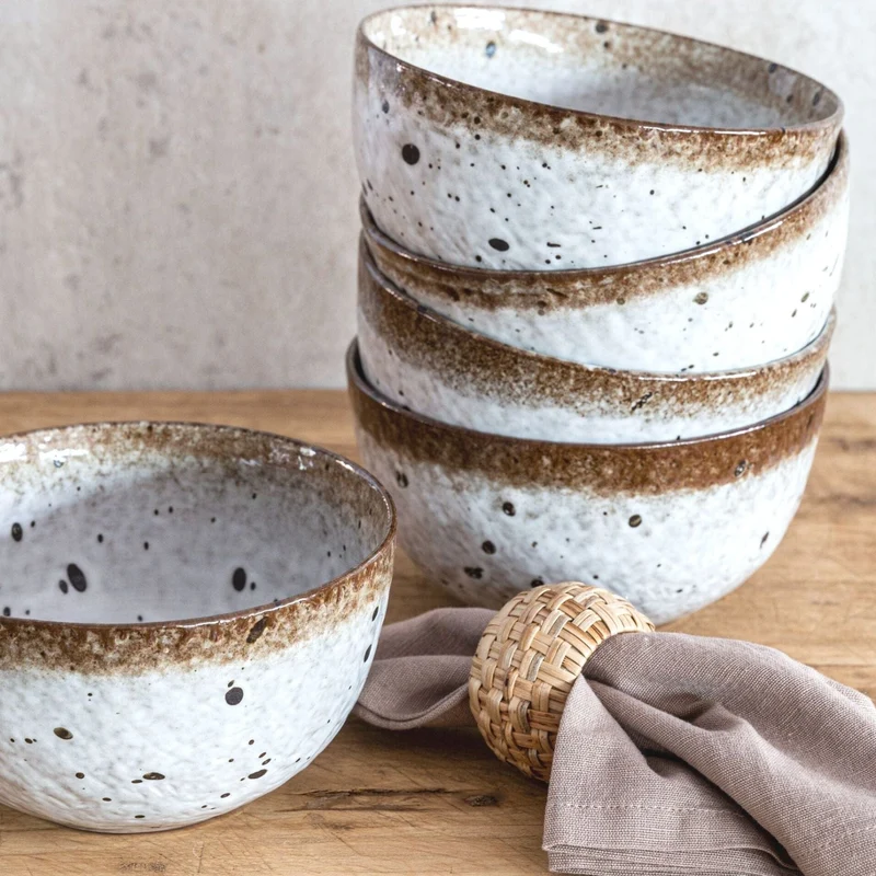 Stoneware Bowl | White/Brown 15x8cm