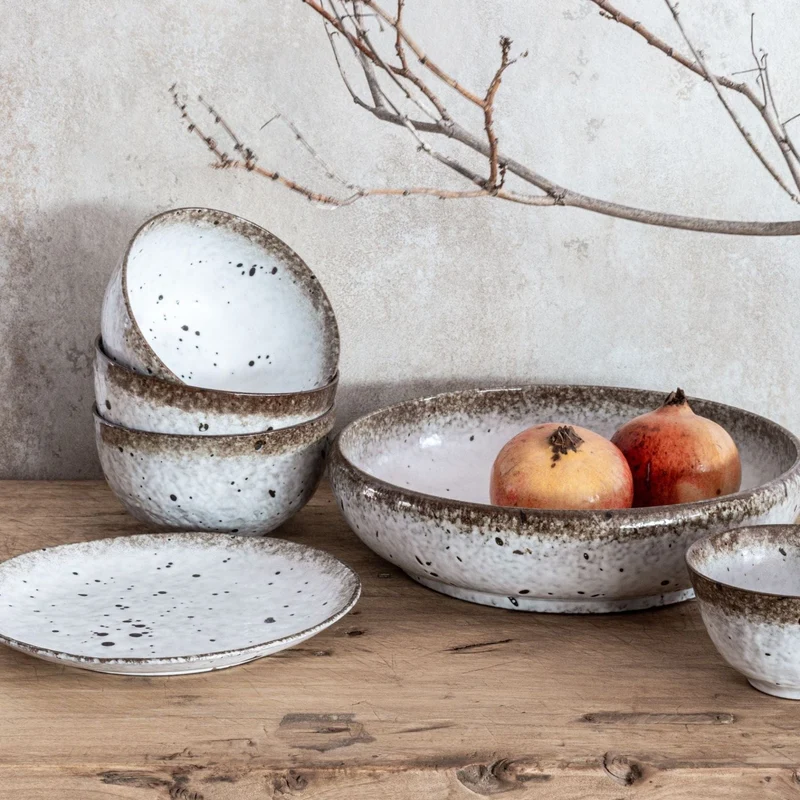 Stoneware Bowl | White/Brown 15x8cm