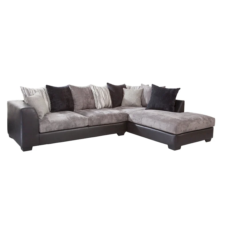 American Furniture Classics Casual Comfort Charcoal and Black, L Shaped Sectional Sofa with 8 Back Pillows and 2 Accent Pillows