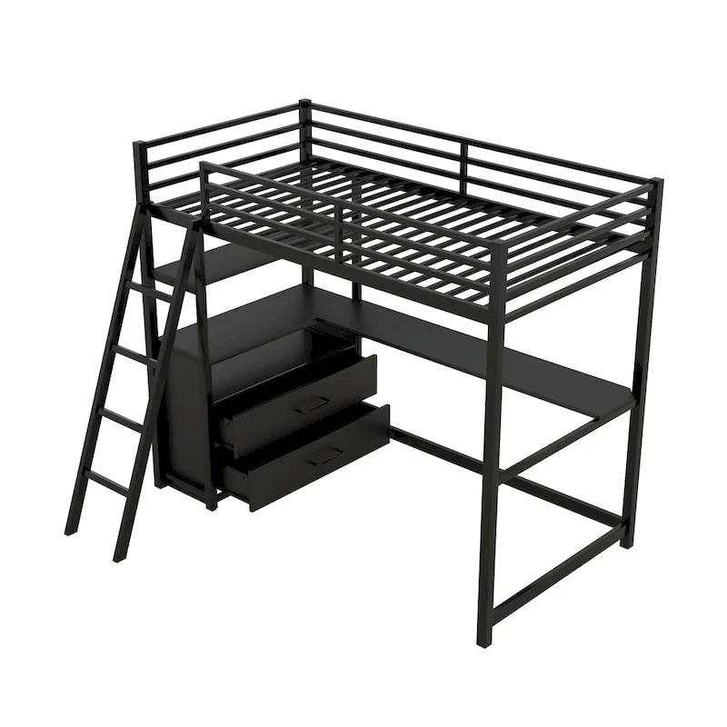 Loft Bed with Desk and Shelves