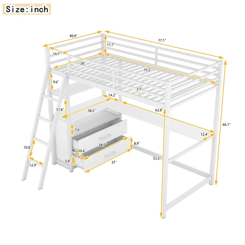 Loft Bed with Desk and Shelves