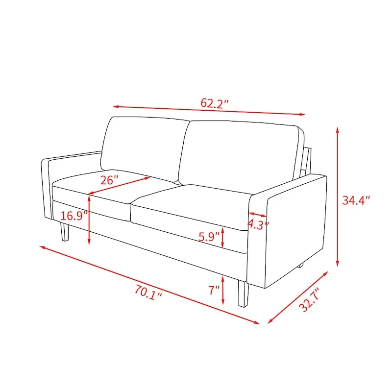 Velvet Square Arm Sofa